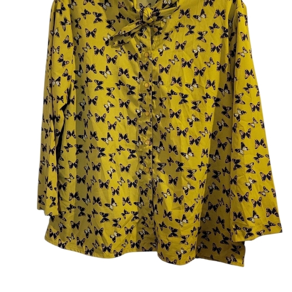 Circus Green-Yellow Butterfly Print Women's Top Size M